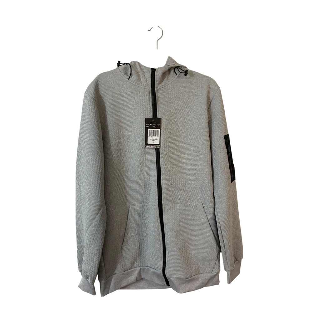 American Stitch Textured Zip Front Hoodie Mens XL Grey Utility Pocket Gorpcore